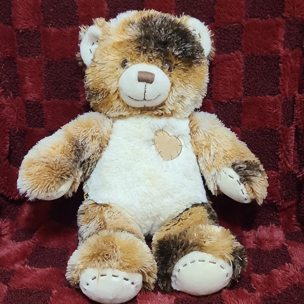 Build a Bear Calico Heart Patch Adorable Brown and Cream Teddy Bear Plush